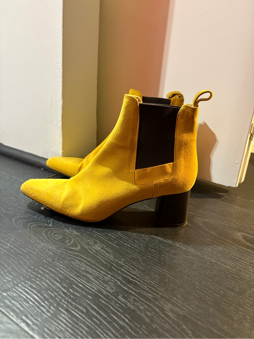 Zara Mustard Yellow Suede Chelsea Ankle Boots